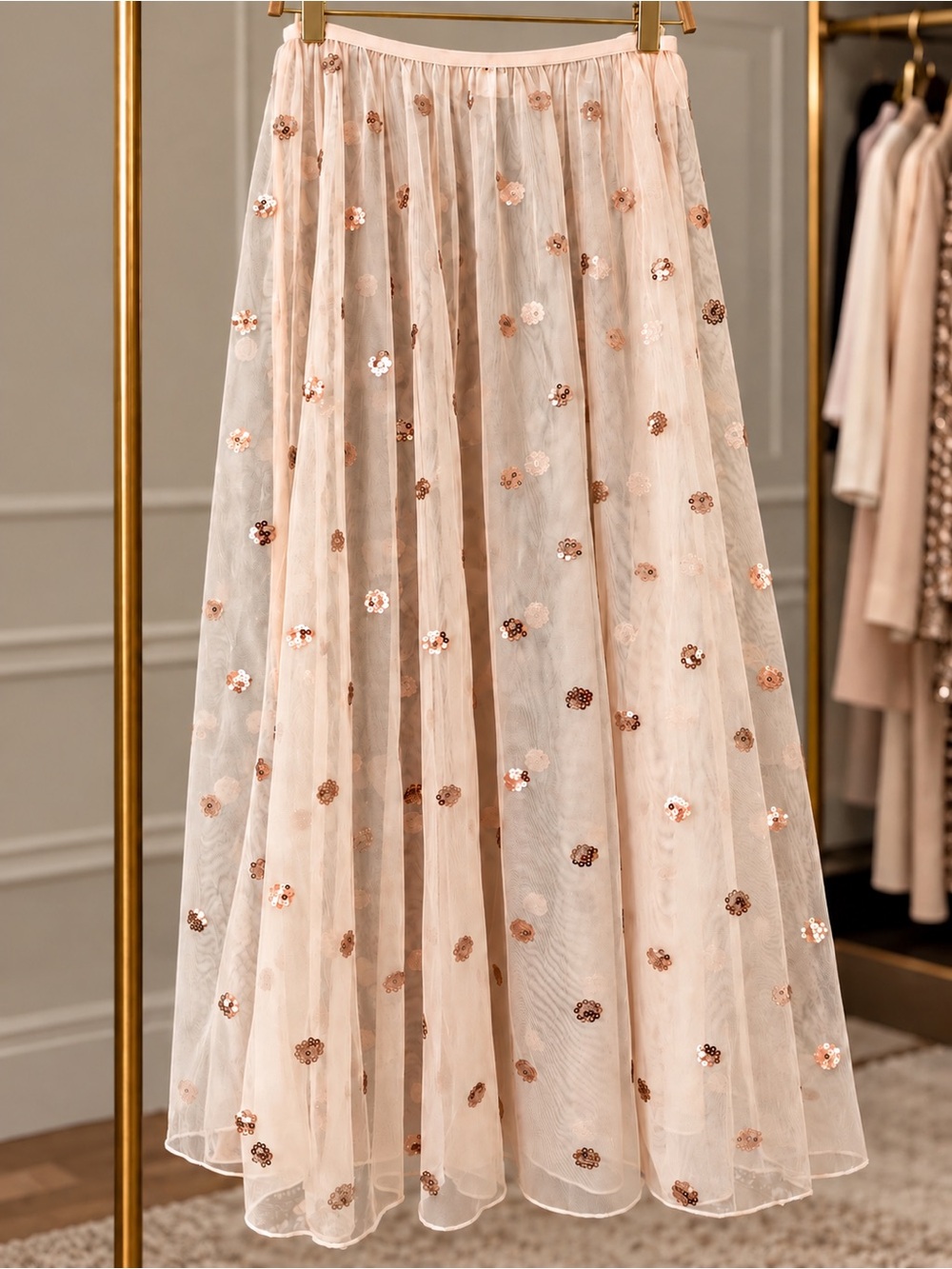 Intimately by Free People Blush Sequin Tulle Maxi Skirt